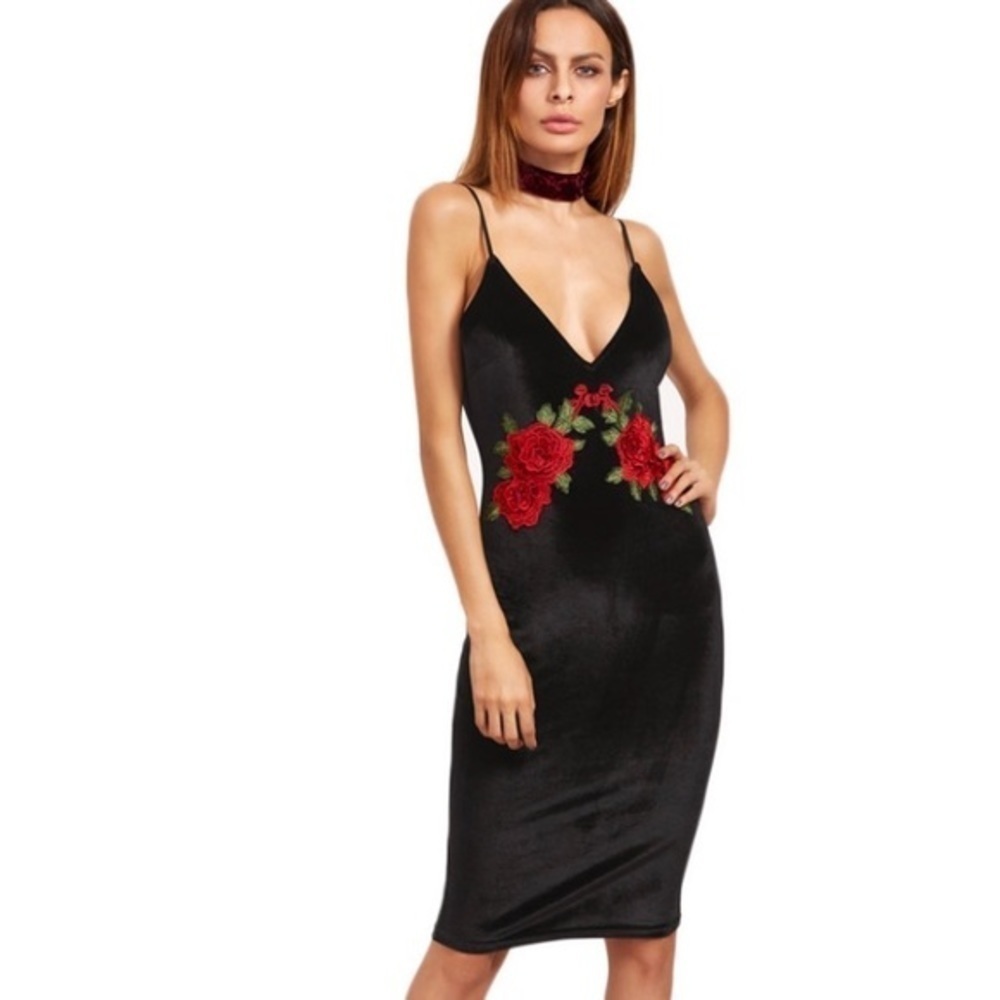 NWOT Venus Velvet Floral Embroidered Cami Dress